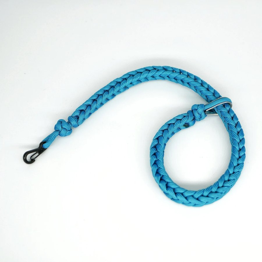 Sky blue paracord camera wrist strap with carabiner clip