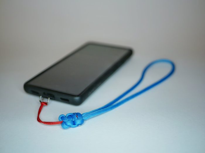 Handmade paracord wrist strap, close up detail